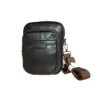 Men's Black  Genuine Leather Small Crossbody Messenger Bag with Adjustable Brown Strap