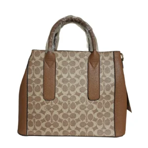 Elegant Signature Monogram Satchel Bag - Tan & Brown Pebbled Trim