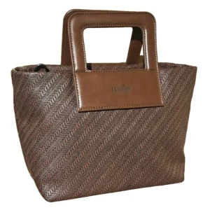DFS-32_Warm_Brown_q4y3bp.webp Chocolate Brown Woven Top Handle Handbag - Elegant Textured Tote