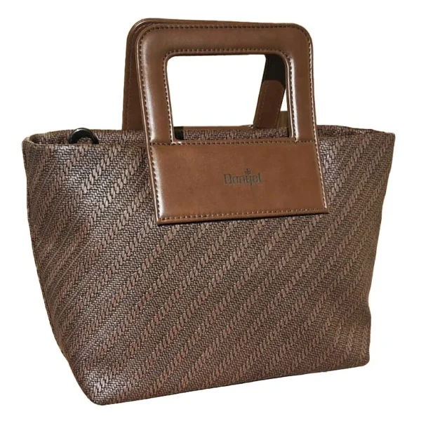 DFS-32_Warm_Brown_q4y3bp.webp Chocolate Brown Woven Top Handle Handbag - Elegant Textured Tote