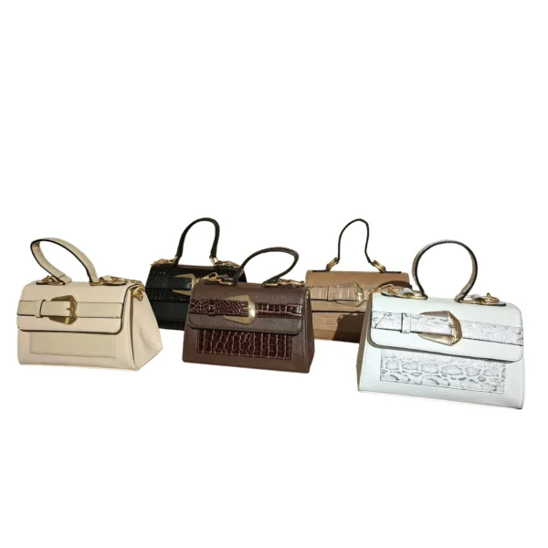 Elegant Midnight Croc-Textured Top Handle Satchel with Statement Buckle