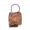 Chic Brown Croc-Embossed Bucket Bag with Scarf Handle & Inner Pouch